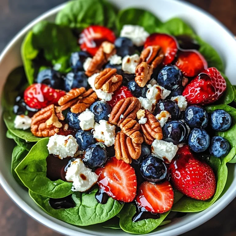 Berry Spinach Salad with Pecans, Feta, and Balsamic Glaze