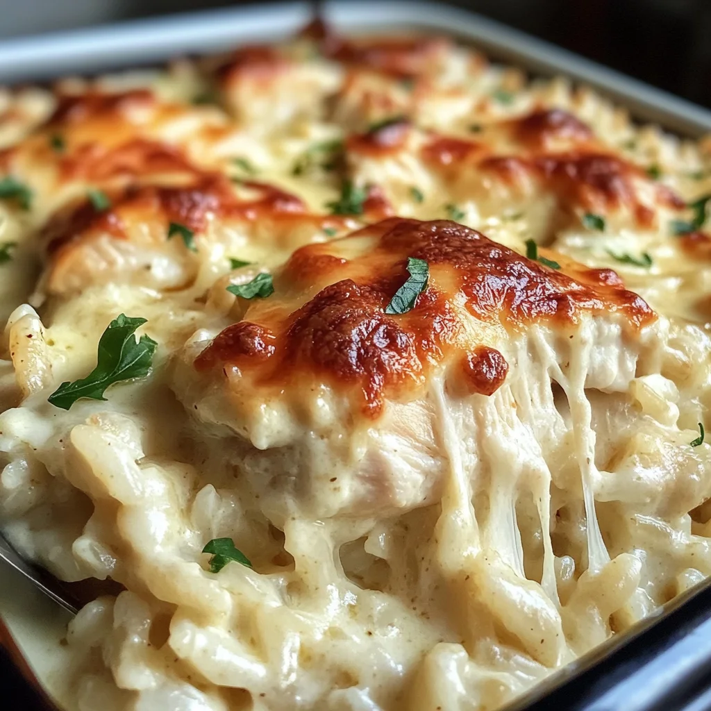 Dump-and-Bake Chicken Alfredo Rice Casserole Recipe