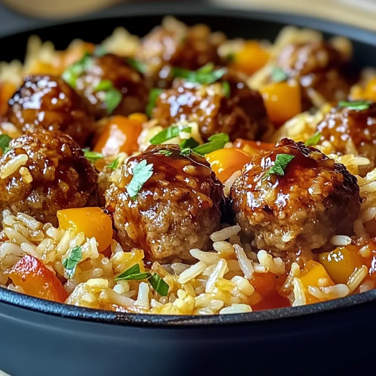 Honey Garlic Meatball Rice Bake
