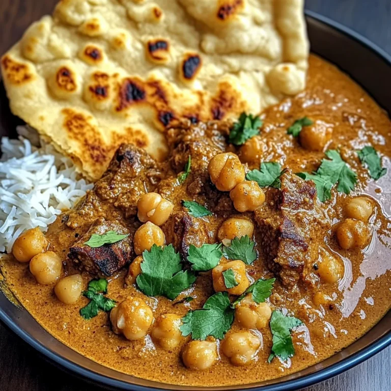 Creamy Coconut Beef & Chickpea Curry with Freshly Baked Garlic Naan
