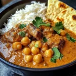 Creamy Coconut Beef & Chickpea Curry with Freshly Baked Garlic Naan
