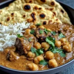 Creamy Coconut Beef & Chickpea Curry with Freshly Baked Garlic Naan