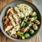 Grilled Chicken & Brussels Sprouts Bowl with Creamy Garlic-Parmesan Sauce
