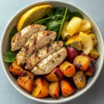 Grilled Chicken & Root Veggie Bowl with Spinach & Lemon