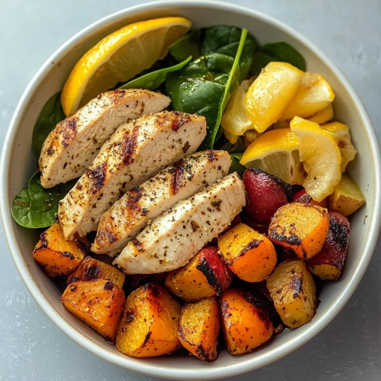 Grilled Chicken & Root Veggie Bowl with Spinach & Lemon