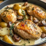 Herb Roasted Chicken in Creamy White apple vinegar Sauce