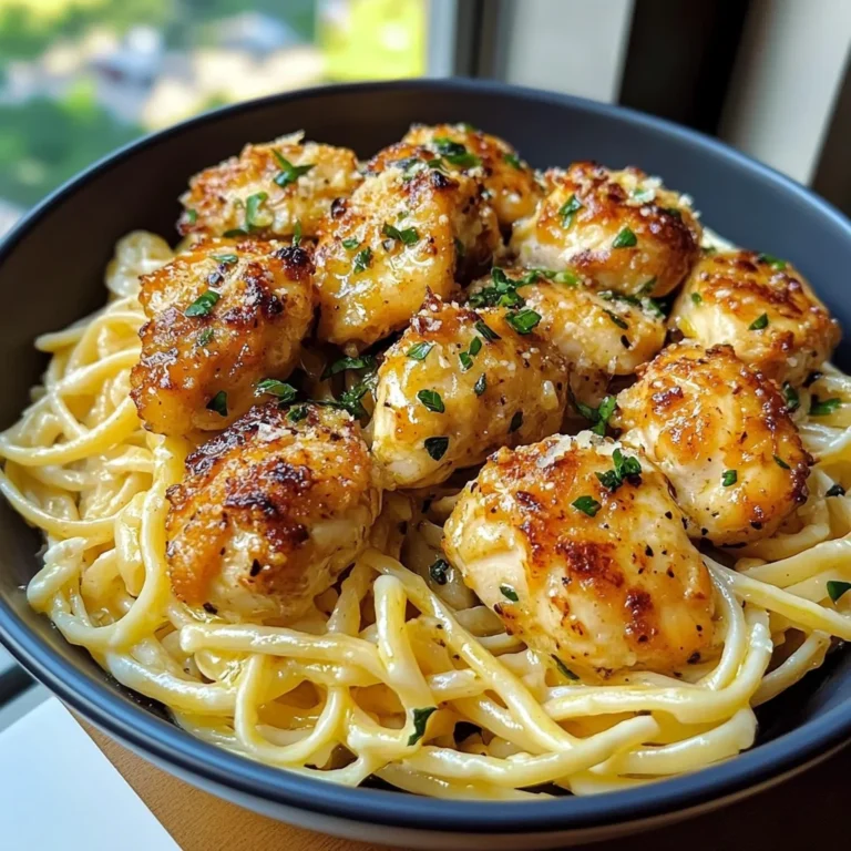Lemon Garlic Butter Chicken Bites with Savory Parmesan Linguine